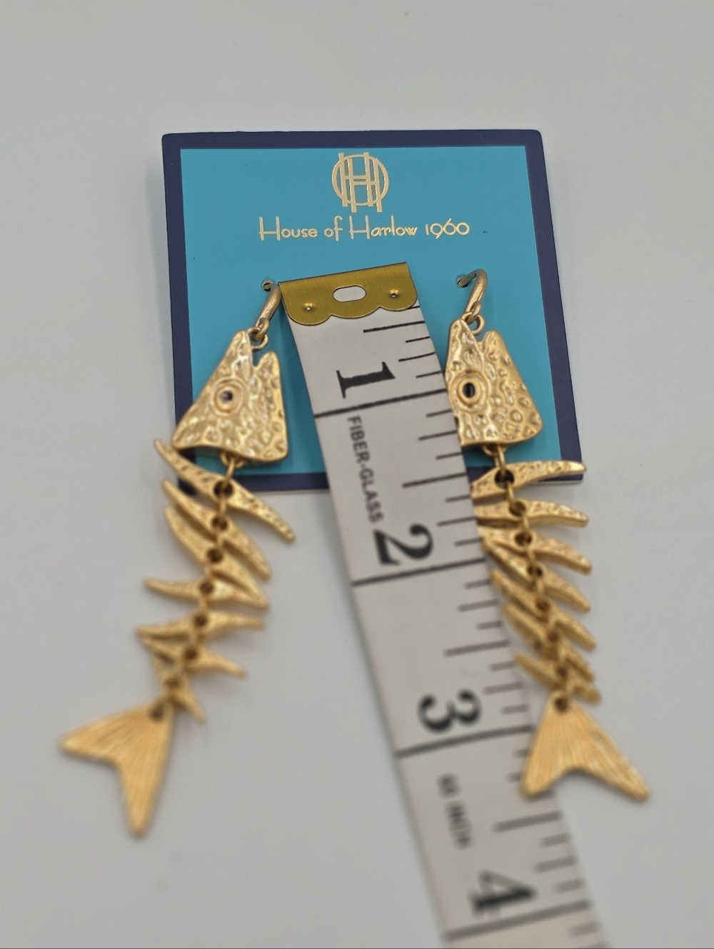 House of‎ Harlow 1960 Gold Fish Skeleton Articulated Drop Dangle Earrings - Picture 3 of 5